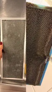 Dampkapfilter voor en na professionele ontvetting door Zoe’s Improvement